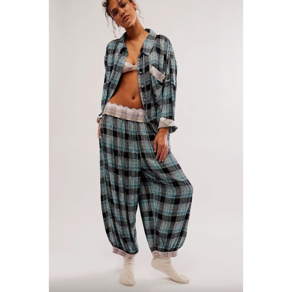 Free People Other - Free People Intimately Fallin' for Flannel Blue Plaid Lounge Pants S EUC